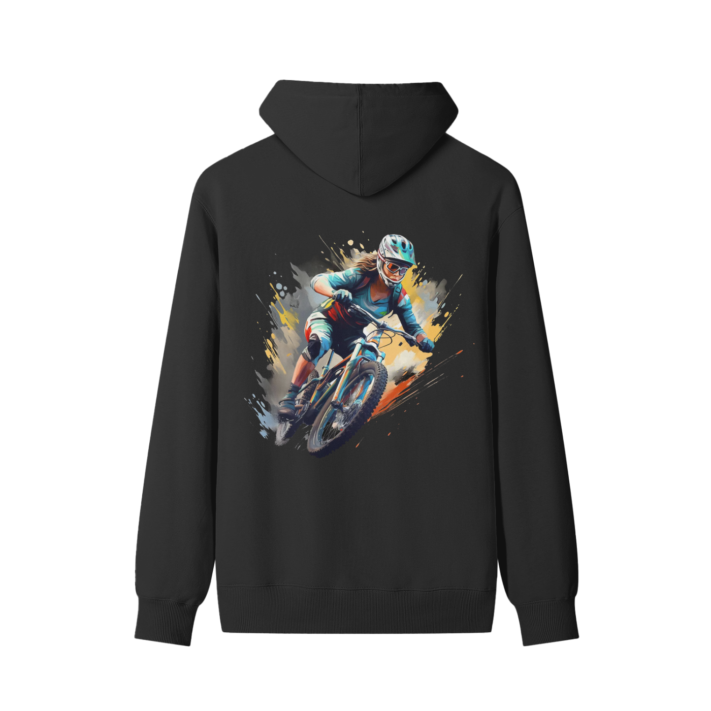 Unisex Mountain Bike Hoodie – 100% Cotton – Loose Fit – Bold MTB Rider Graphic